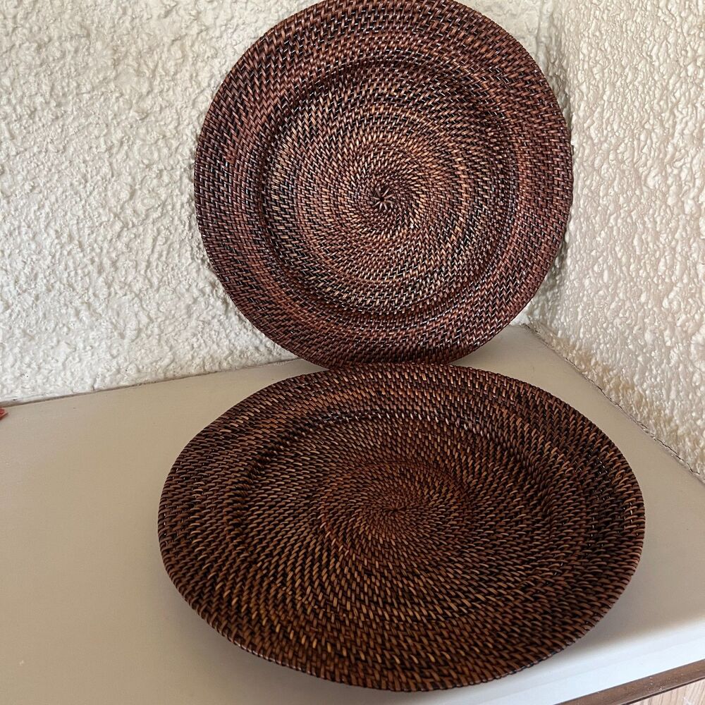 Boho Wicker Rattan Charger Placemats X2 Brown 13' Diameter Sur La Table